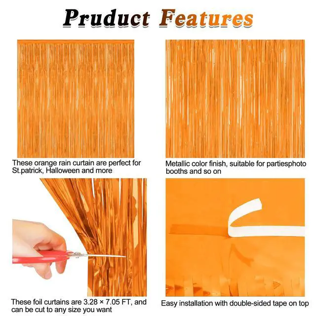 Alt view image 4 of 7 - ZATAYE 2 Pack Orange Halloween Foil Curtain Streamer Decorations