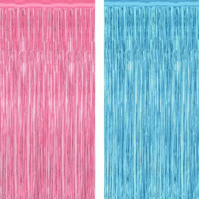 Main image of ZATAYE 2 Pack Pink Blue Foil Curtain Gender Reveal Decorations