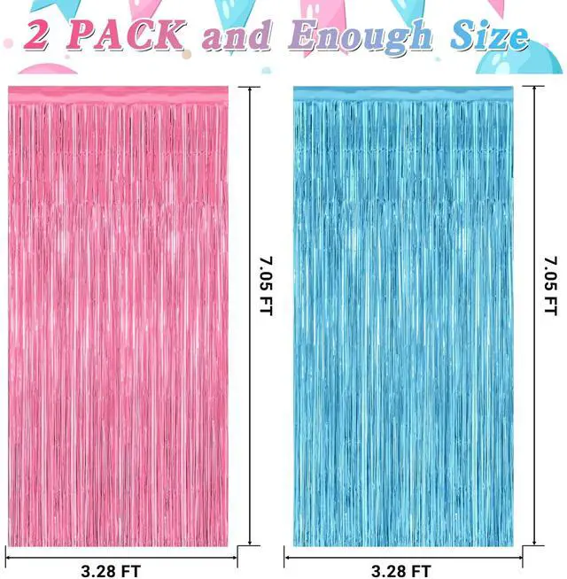 Alt view image 2 of 7 - ZATAYE 2 Pack Pink Blue Foil Curtain Gender Reveal Decorations