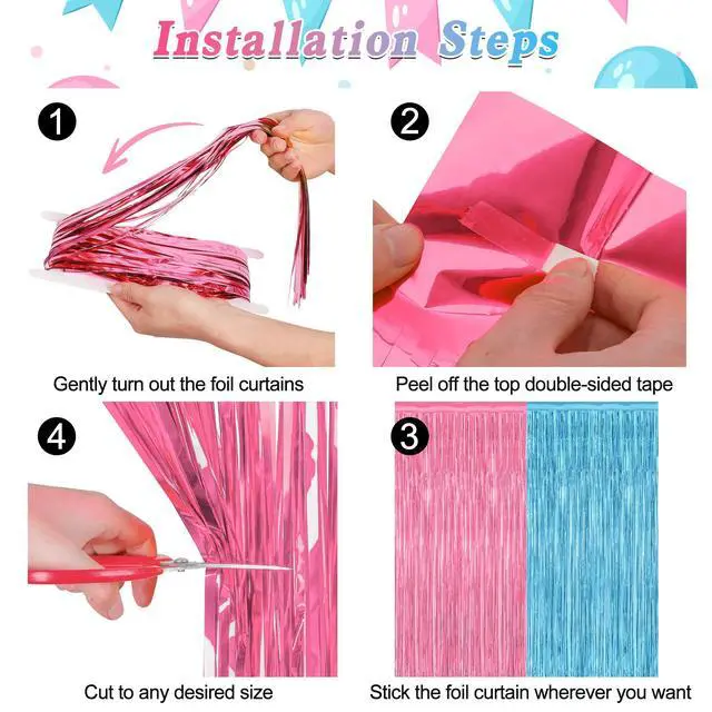 Alt view image 3 of 7 - ZATAYE 2 Pack Pink Blue Foil Curtain Gender Reveal Decorations