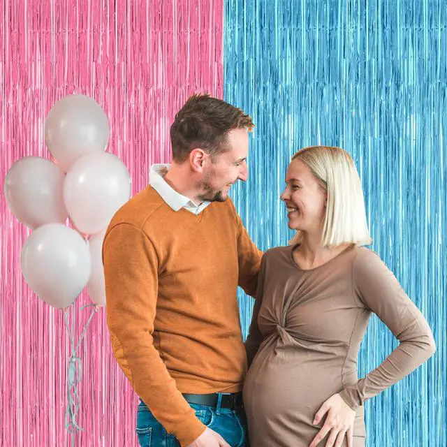 Alt view image 6 of 7 - ZATAYE 2 Pack Pink Blue Foil Curtain Gender Reveal Decorations
