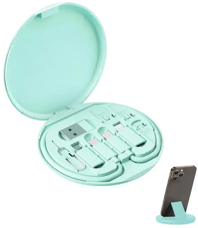 Main image of YAFIYGI 9 in 1 Cable Case USB Adapter Cable Conversion Storage Box USB Type C to Micro USB/Lightning/USB A Cable Data Transfer Tool Contains Sim Card Slot Tray Eject Pin Use as Phone Holder (Green)