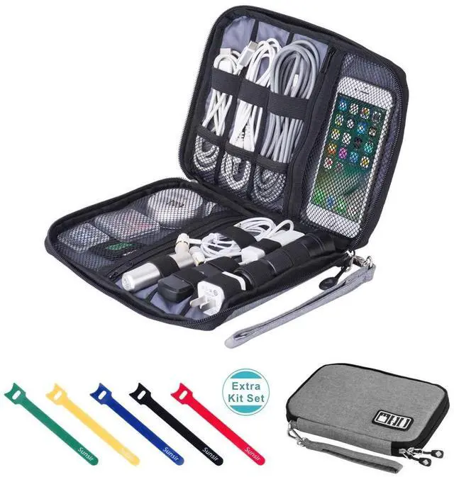 Main image of Sunsir Travel Cable Organizer Bag Waterproof Portable Electronic Accessories Organizer for USB Cable Cord Phone Charger Headset Wire SD Card with 5pcs Cable Ties(Grey)