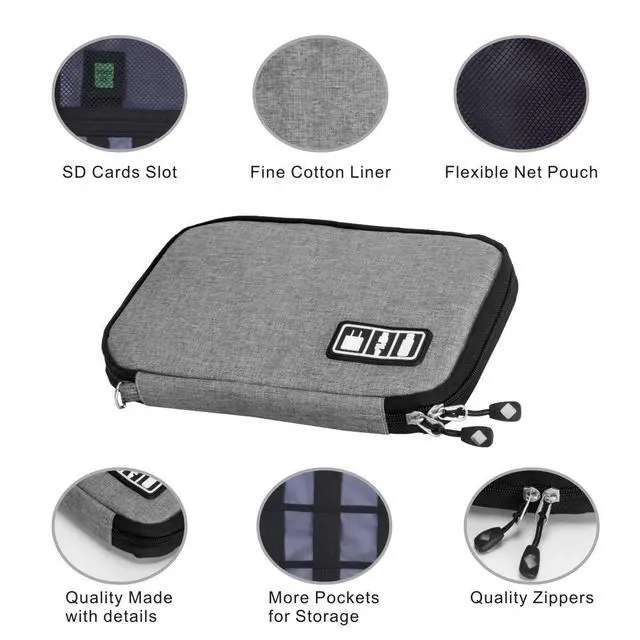 Alt view image 7 of 7 - Sunsir Travel Cable Organizer Bag Waterproof Portable Electronic Accessories Organizer for USB Cable Cord Phone Charger Headset Wire SD Card with 5pcs Cable Ties(Grey)