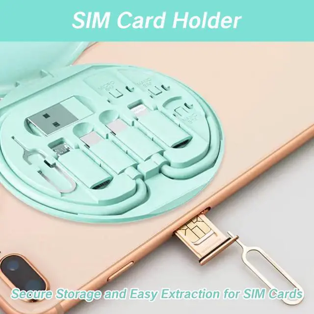 Alt view image 2 of 7 - YAFIYGI 9 in 1 Cable Case USB Adapter Cable Conversion Storage Box USB Type C to Micro USB/Lightning/USB A Cable Data Transfer Tool Contains Sim Card Slot Tray Eject Pin Use as Phone Holder (Green)