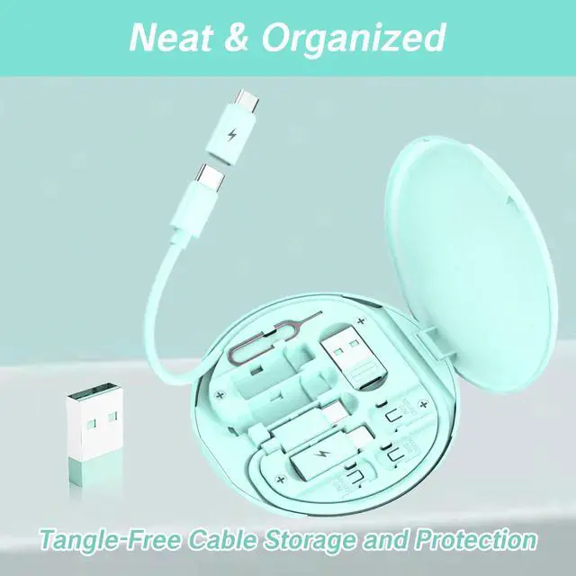 Alt view image 6 of 7 - YAFIYGI 9 in 1 Cable Case USB Adapter Cable Conversion Storage Box USB Type C to Micro USB/Lightning/USB A Cable Data Transfer Tool Contains Sim Card Slot Tray Eject Pin Use as Phone Holder (Green)