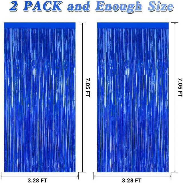 Alt view image 2 of 7 - ZATAYE 2 Pack Dark Blue Foil Curtain Backdrop Birthday Party Decorations