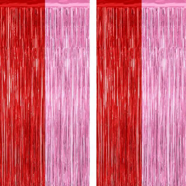 Main image of ZATAYE 2 Pack Red Pink Valentines Foil Curtain Streamer Decorations