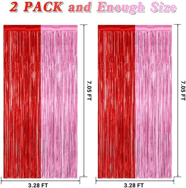 Alt view image 2 of 7 - ZATAYE 2 Pack Red Pink Valentines Foil Curtain Streamer Decorations