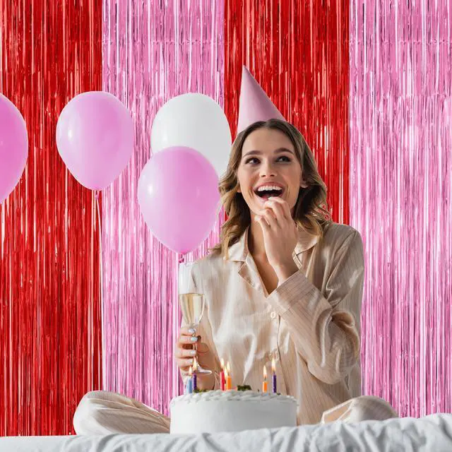 Alt view image 6 of 7 - ZATAYE 2 Pack Red Pink Valentines Foil Curtain Streamer Decorations