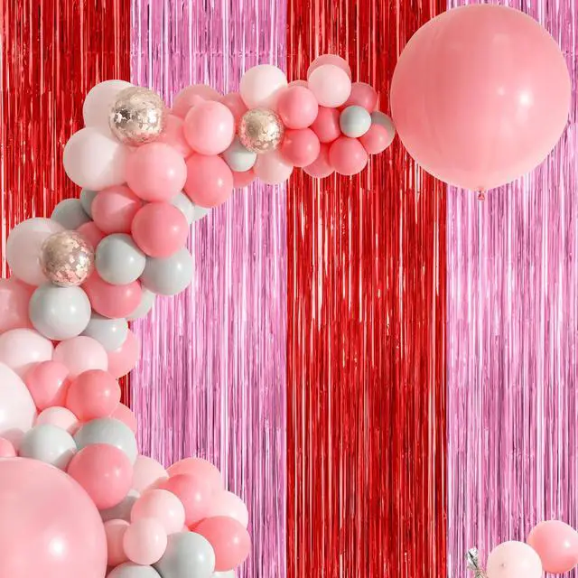 Alt view image 7 of 7 - ZATAYE 2 Pack Red Pink Valentines Foil Curtain Streamer Decorations
