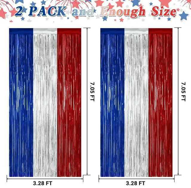 Alt view image 2 of 7 - ZATAYE 2 Pack Blue Silver Red Foil Curtain Streamer Decorations