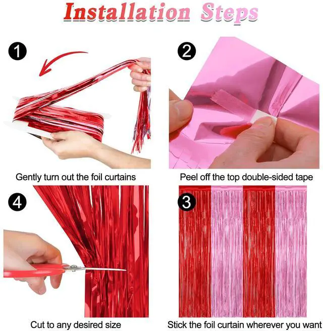 Alt view image 3 of 7 - ZATAYE 2 Pack Red Pink Valentines Foil Curtain Streamer Decorations