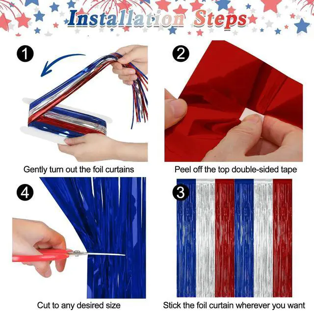 Alt view image 3 of 7 - ZATAYE 2 Pack Blue Silver Red Foil Curtain Streamer Decorations