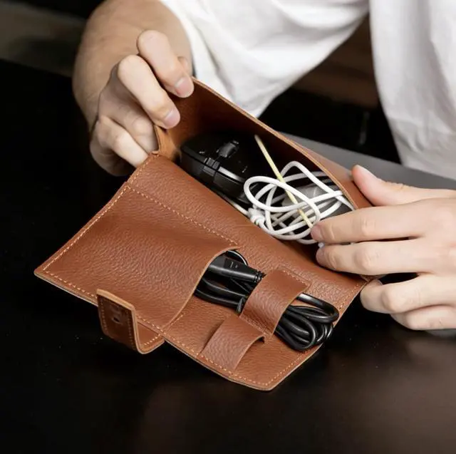 Alt view image 6 of 7 - DUWUZEST Vintage Pu leather Electronic organizer travel case,cord organizer travel, Leather charger shortage for essentials mouse, adapter, cables (vintage brown)