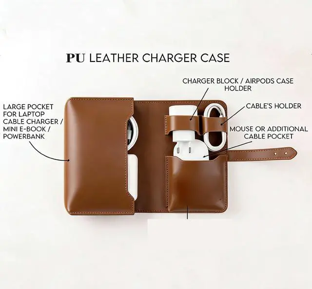 Alt view image 5 of 7 - DUWUZEST Vintage Pu leather Electronic organizer travel case,cord organizer travel, Leather charger shortage for essentials mouse, adapter, cables (vintage brown)