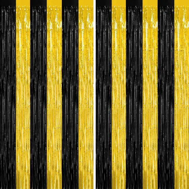 Main image of ZATAYE 2 Pack Black Gold New Years Eve Foil Curtain Streamer Decorations