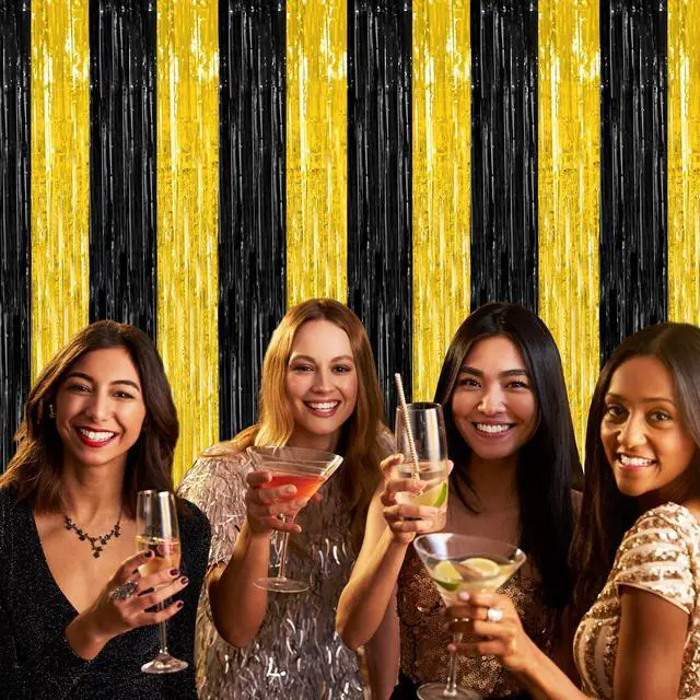 Alt view image 6 of 7 - ZATAYE 2 Pack Black Gold New Years Eve Foil Curtain Streamer Decorations