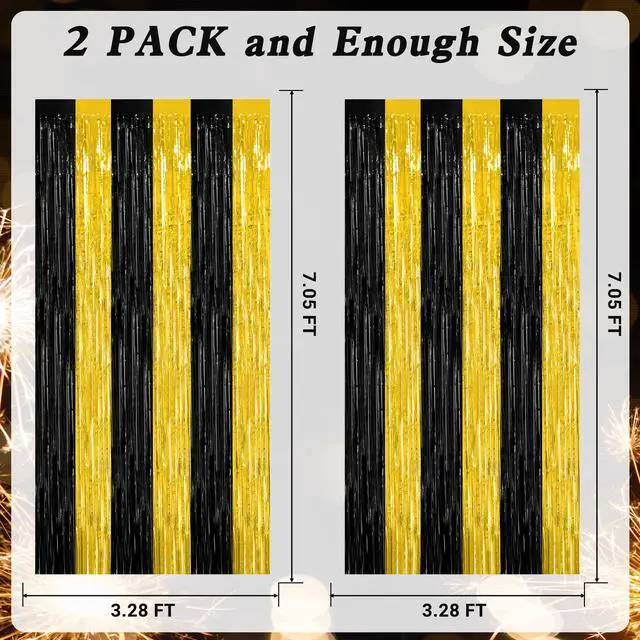 Alt view image 2 of 7 - ZATAYE 2 Pack Black Gold New Years Eve Foil Curtain Streamer Decorations
