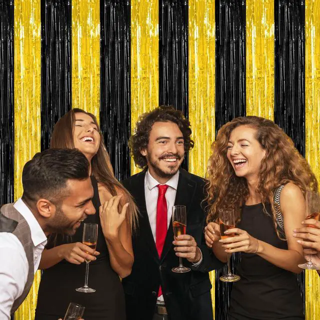 Alt view image 7 of 7 - ZATAYE 2 Pack Black Gold New Years Eve Foil Curtain Streamer Decorations