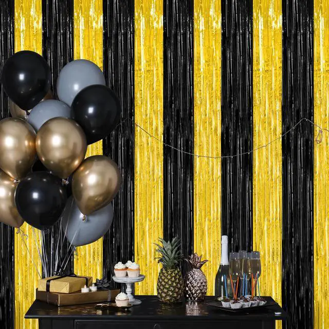 Alt view image 5 of 7 - ZATAYE 2 Pack Black Gold New Years Eve Foil Curtain Streamer Decorations