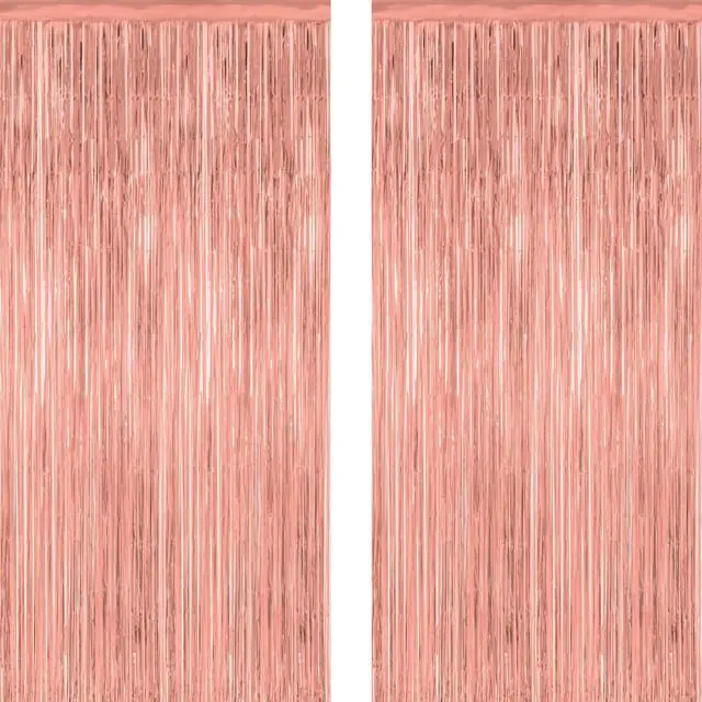 Main image of ZATAYE 2 Pack Rose Gold New Years Eve Foil Curtain Streamer Decorations