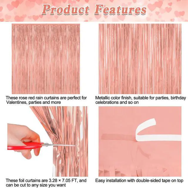 Alt view image 4 of 7 - ZATAYE 2 Pack Rose Gold New Years Eve Foil Curtain Streamer Decorations