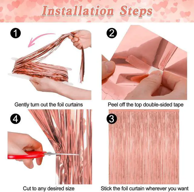 Alt view image 3 of 7 - ZATAYE 2 Pack Rose Gold New Years Eve Foil Curtain Streamer Decorations