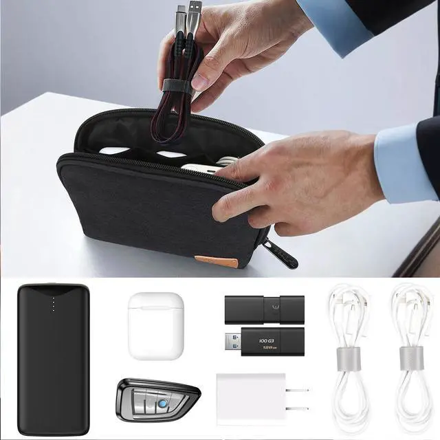 Alt view image 3 of 7 - E-Tree Small Tech Pouch Organizer Bag (7.8" x 5") Travel Electronics Accessories Case for MacBook Charger, USB-C Adapter, Cables, Power Bank, Mouse, SSD, Dongle & Hub | Foam Padded