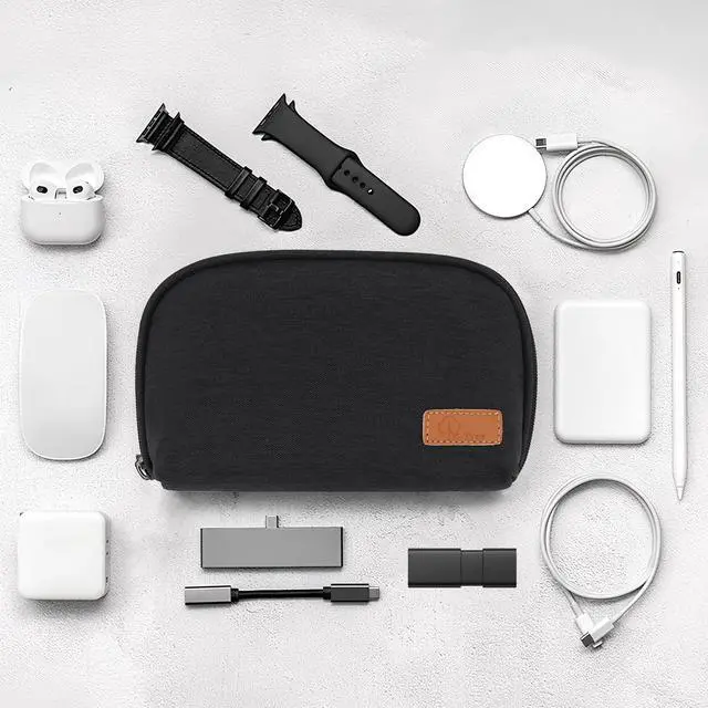 Alt view image 4 of 7 - E-Tree Small Tech Pouch Organizer Bag (7.8" x 5") Travel Electronics Accessories Case for MacBook Charger, USB-C Adapter, Cables, Power Bank, Mouse, SSD, Dongle & Hub | Foam Padded