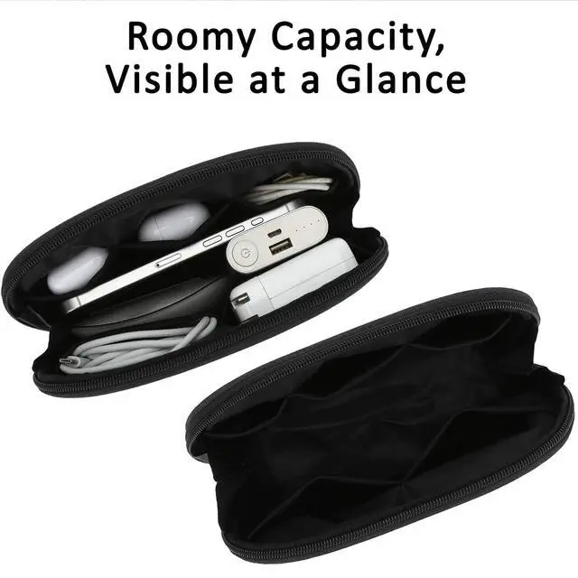 Alt view image 5 of 7 - E-Tree Small Tech Pouch Organizer Bag (7.8" x 5") Travel Electronics Accessories Case for MacBook Charger, USB-C Adapter, Cables, Power Bank, Mouse, SSD, Dongle & Hub | Foam Padded