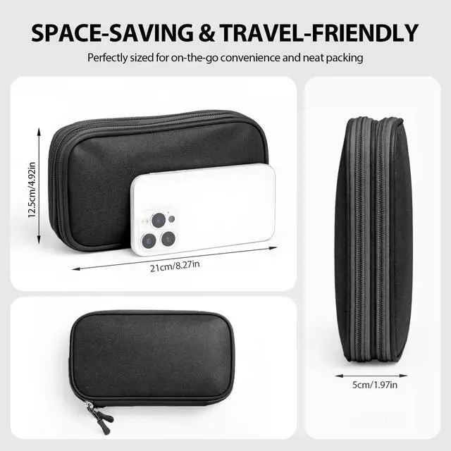 Alt view image 2 of 6 - Woyinger Double Layer Electronics Organizer, Travel Tech Pouch, Black