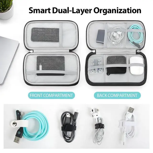 Alt view image 3 of 6 - Woyinger Double Layer Electronics Organizer, Travel Tech Pouch, Black