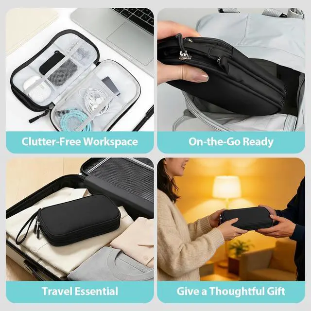 Alt view image 6 of 6 - Woyinger Double Layer Electronics Organizer, Travel Tech Pouch, Black