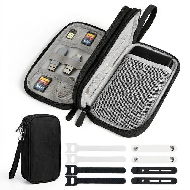 Main image of Woyinger Double Layer Cable Organizer Bag Water-Resistant Tech Pouch Black