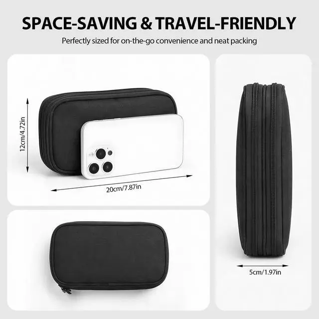 Alt view image 2 of 6 - Woyinger Double Layer Cable Organizer Bag Water-Resistant Tech Pouch Black