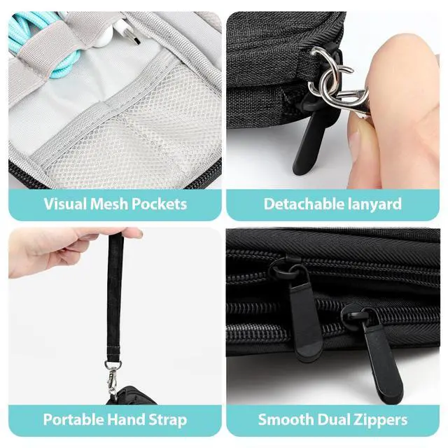 Alt view image 5 of 6 - Woyinger Double Layer Cable Organizer Bag Water-Resistant Tech Pouch Black