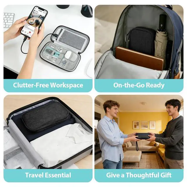 Alt view image 6 of 6 - Woyinger Double Layer Cable Organizer Bag Water-Resistant Tech Pouch Black