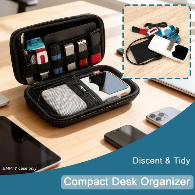 Alt view image 3 of 7 - Ishqyn Portable Travel Organizer Case, Waterproof Hard Shell Electronics Carrying Case for Small Tech Gear, 7.1x3.9 inch Black - Fits in Purse, Ideal for Commute, Business Trips & Travel (Case Only)