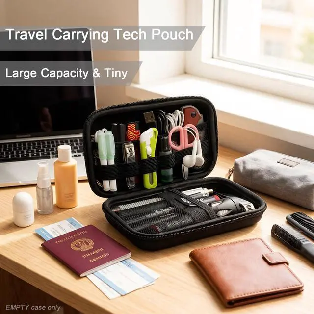 Alt view image 7 of 7 - Ishqyn Portable Travel Organizer Case, Waterproof Hard Shell Electronics Carrying Case for Small Tech Gear, 7.1x3.9 inch Black - Fits in Purse, Ideal for Commute, Business Trips & Travel (Case Only)