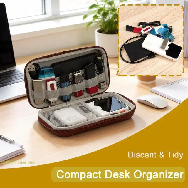 Alt view image 3 of 7 - Ishqyn Portable Hard Shell Travel Organizer Case, Waterproof Shockproof Electronics Carrying Case for Tech Gadgets, 7.1x3.9 inch Brown, Purse-Friendly for Everyday Carry & On-the-Go (Case Only)