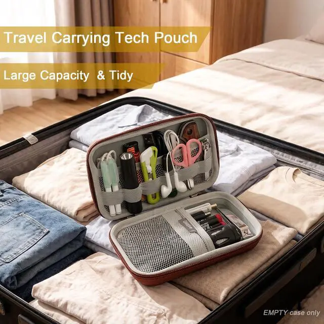 Alt view image 7 of 7 - Ishqyn Portable Hard Shell Travel Organizer Case, Waterproof Shockproof Electronics Carrying Case for Tech Gadgets, 7.1x3.9 inch Brown, Purse-Friendly for Everyday Carry & On-the-Go (Case Only)