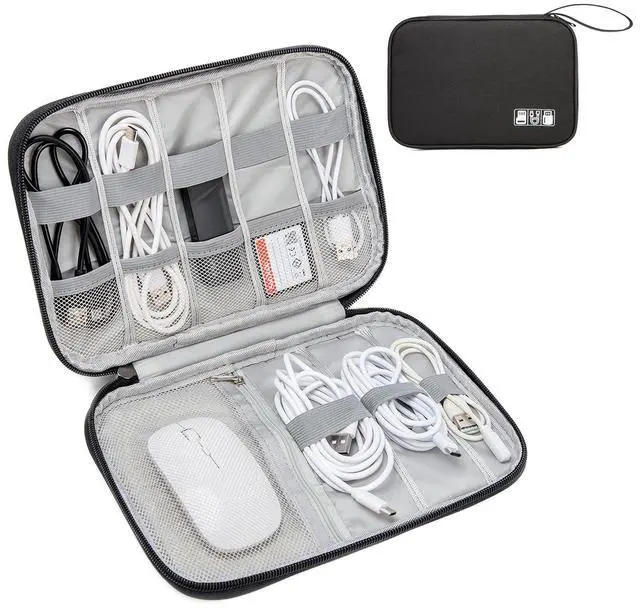 Main image of ZBEZBE Electronic Organizer Travel Case, Slim Cable Accessories Pouch, Single Layer Tech Pouch & Cord Storage Bag for Chargers, Power Bank, SD Cards - Minimalist Travel Essentials