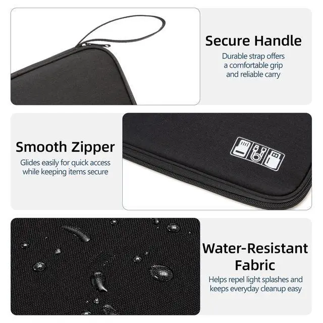 Alt view image 5 of 7 - ZBEZBE Electronic Organizer Travel Case, Slim Cable Accessories Pouch, Single Layer Tech Pouch & Cord Storage Bag for Chargers, Power Bank, SD Cards - Minimalist Travel Essentials
