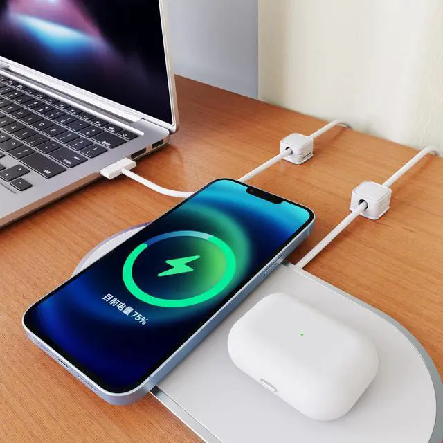 Alt view image 2 of 7 - Cord Organizer Holder, 8 Pack Magnetic Desk Cable Clips Management, Hide Phone Charging Cable Keeper, Strong Adhesive Wire Charger Holder for Nightstand, Kitchen Appliances, Office Supplies