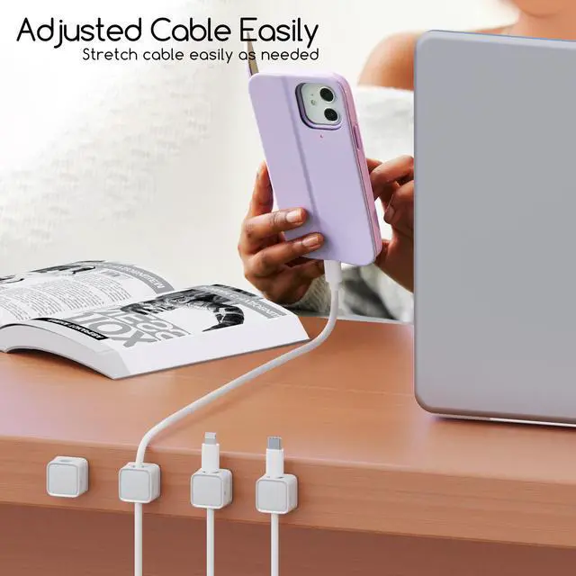 Alt view image 3 of 7 - Cord Organizer Holder, 8 Pack Magnetic Desk Cable Clips Management, Hide Phone Charging Cable Keeper, Strong Adhesive Wire Charger Holder for Nightstand, Kitchen Appliances, Office Supplies