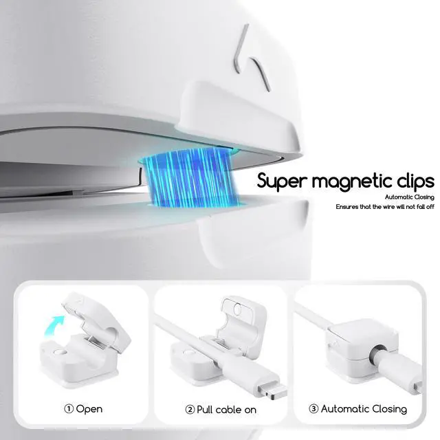 Alt view image 6 of 7 - Cord Organizer Holder, 8 Pack Magnetic Desk Cable Clips Management, Hide Phone Charging Cable Keeper, Strong Adhesive Wire Charger Holder for Nightstand, Kitchen Appliances, Office Supplies