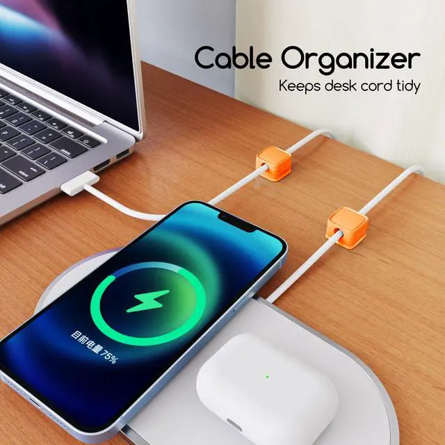 Alt view image 2 of 7 - smofish Magnetic Cord Organizer Holder, 6 Pack Desk Cable Clips Management, Hide Phone Charging Cable Keeper, Strong Adhesive Wire Charger Holder for Nightstand, Kitchen Appliances, Office Supplies