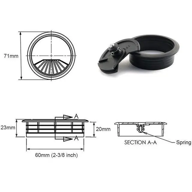 Alt view image 2 of 6 - HJ Garden 2pcs 2-3/8 inch Desk Wire Cord Cable Grommets Hole Cover for Office PC Desk Cable Cord Organizer Plastic Cover Black