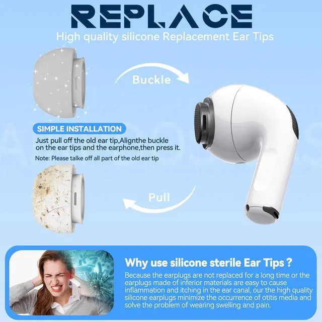 Alt view image 6 of 7 - Inesore 4 Pairs Replacement Ear Tips for AirPods Pro 2nd/1st (Grey)